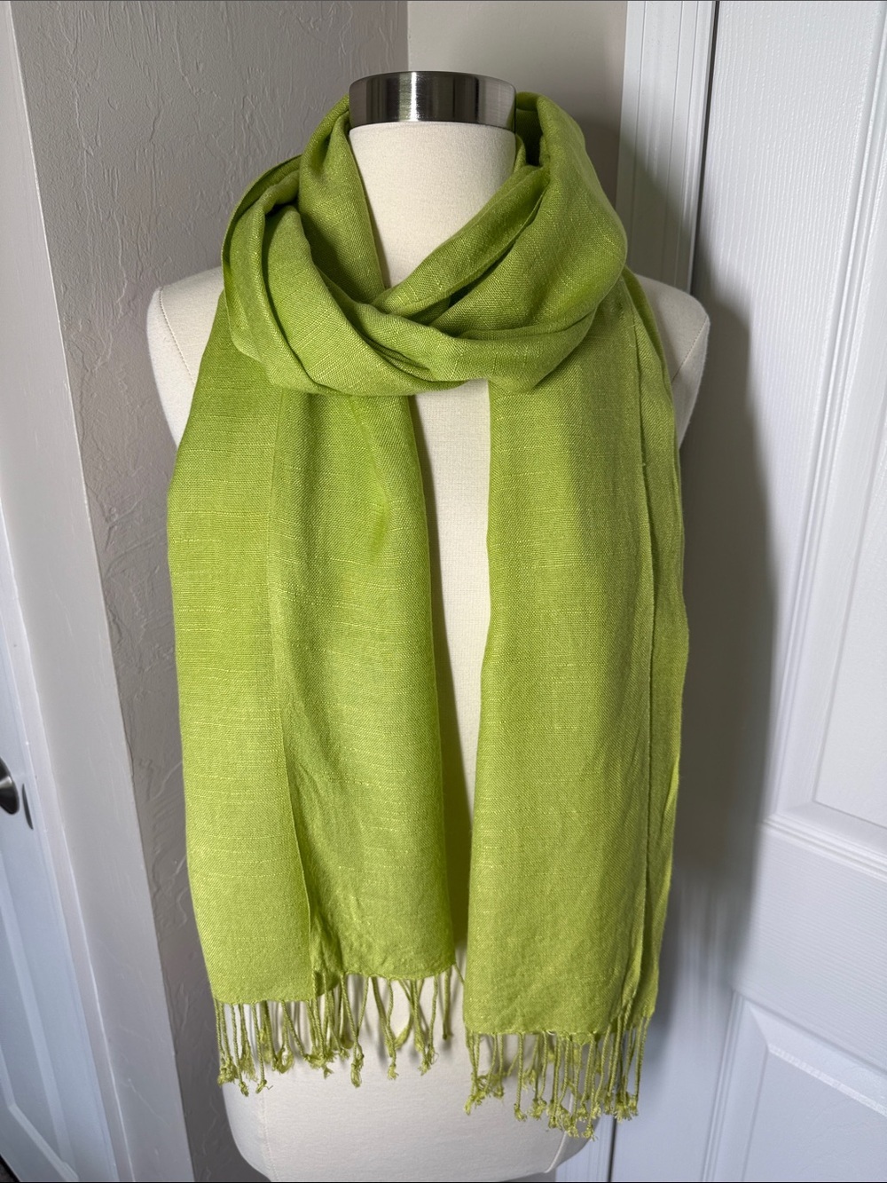 Lime green solid scarf/shawl with fringe